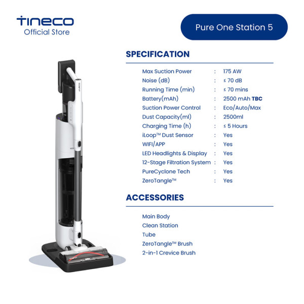 TINECO RECHARGEABLE VAC PURE ONE STATION 5