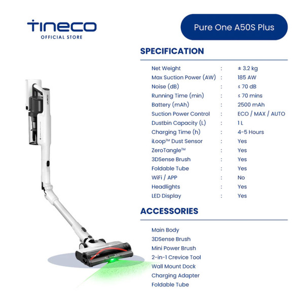 TINECO RECHARGEABLE VAC PURE ONE A50S PLUS