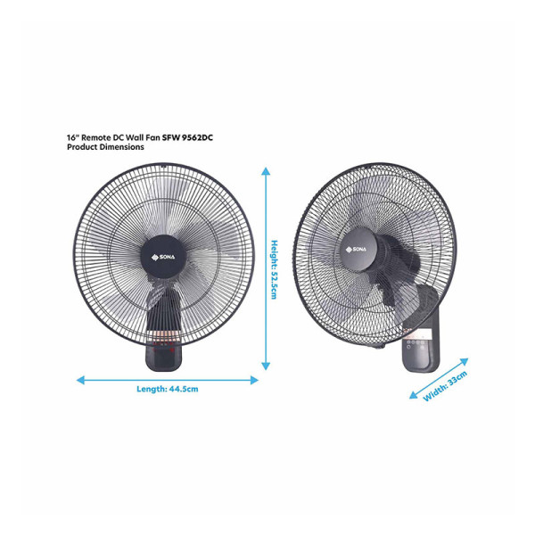 SONA DC WALL FAN - TIMER & R/C SFW9562DC