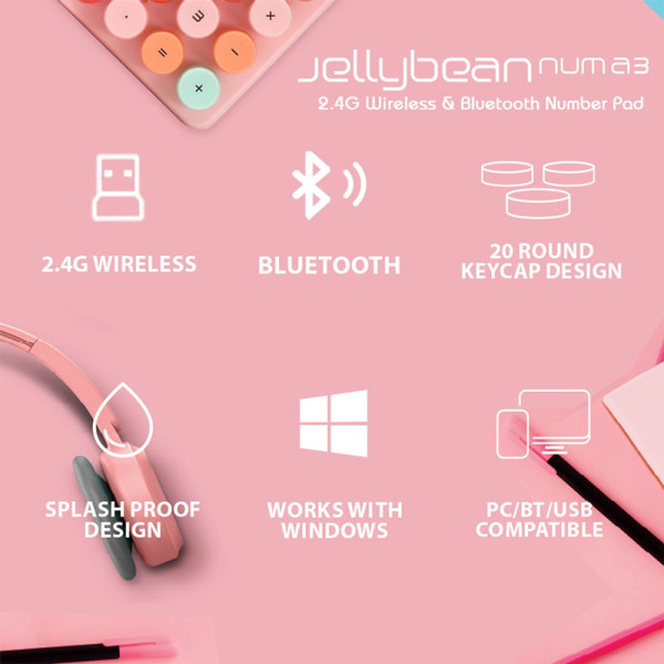 ALCATROZ KEYBOARD  JELLYBEAN NUM A3 CRAYON PINK