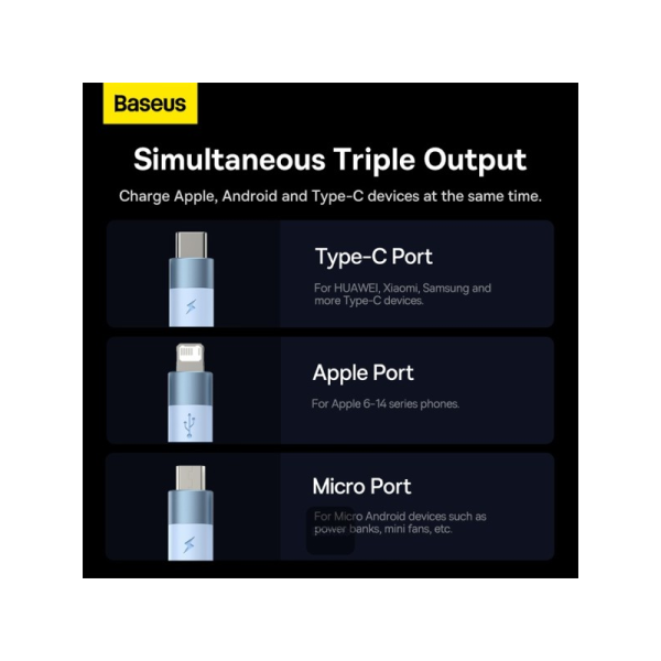 BASEUS CABLES STARSPEED 1IN3 1.2M CABLE WHT