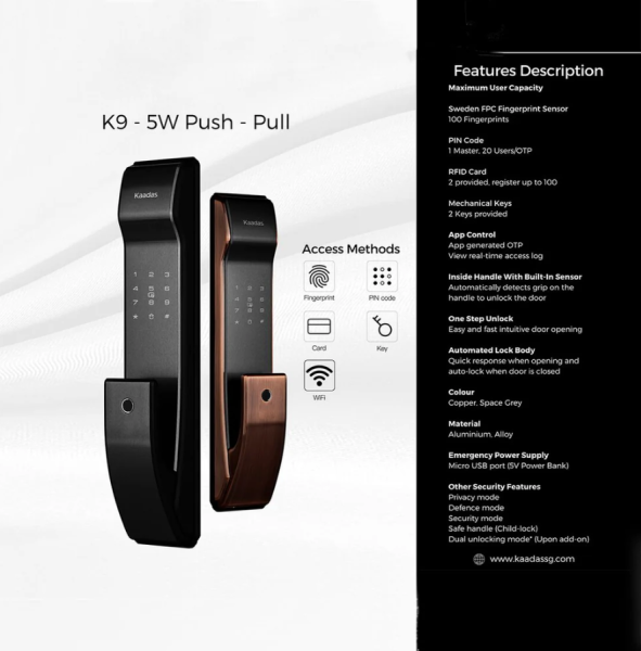 KAADAS DIGITAL LOCK K9-5W COPPER