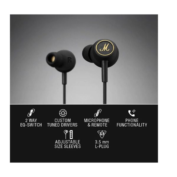 MARSHALL EARPHONES/HEADPHONES/EARBUDS MODE EQ BLACK AND BRASS