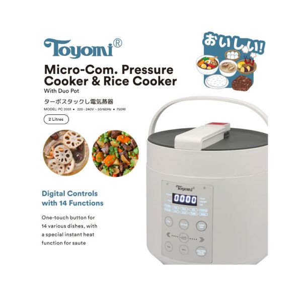 TOYOMI MICRO-COM PRESSURE RICE COOKER PC2001-MATT WHITE/BLACK